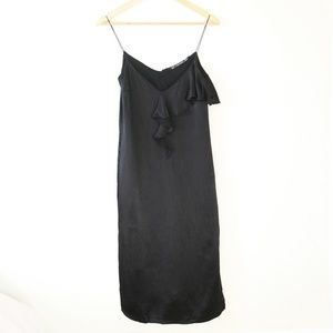 Size XS - ZARA Women's Black Spaghetti Strap Ruffle Formal Dress